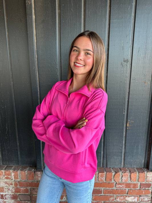 Bright Pink Half Zip Pullover