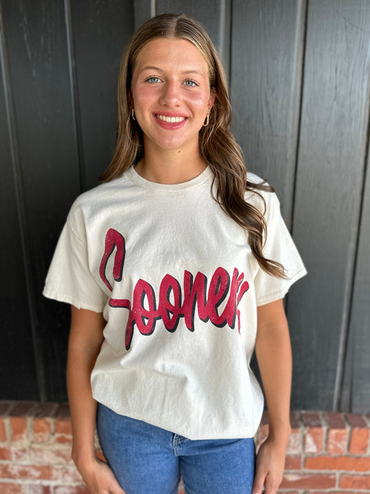 Oklahoma Sooners Barbie Off White Thrifted Tee