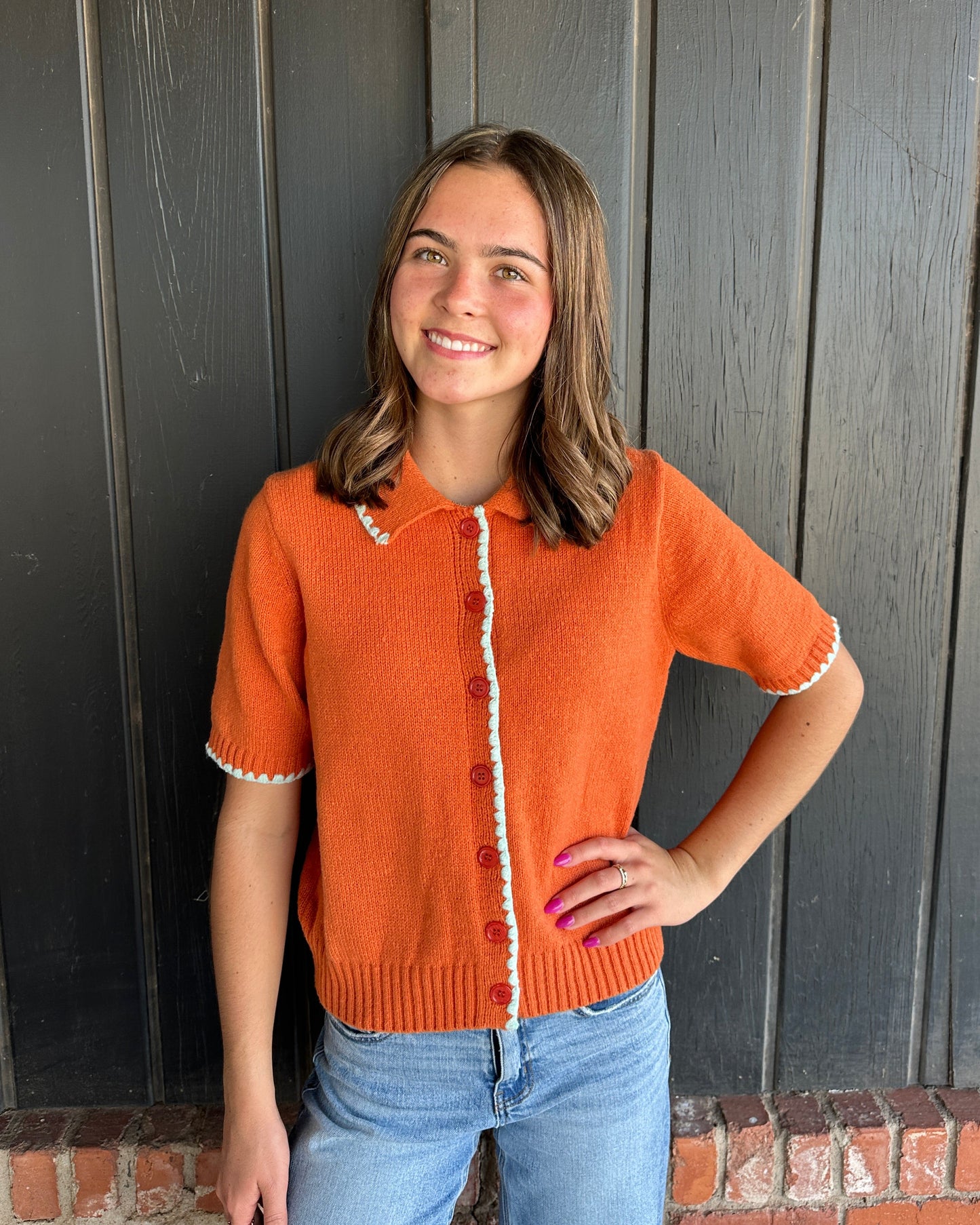 Rust button down knit sweater cardigan