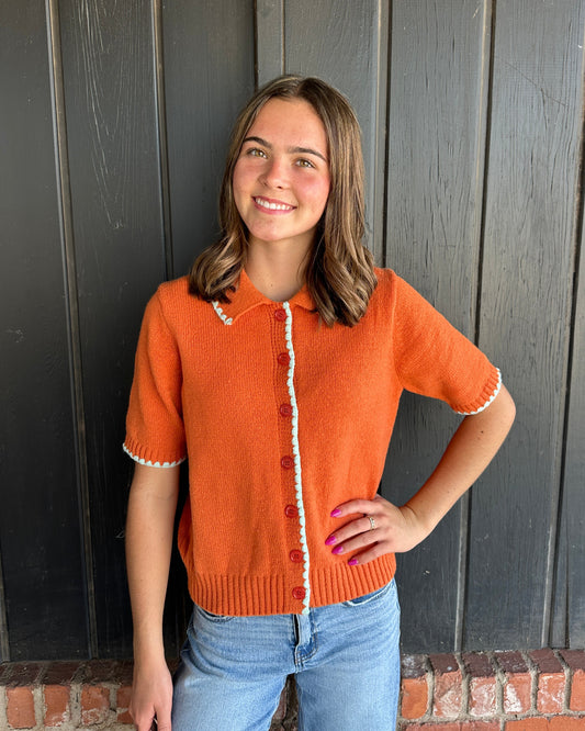 Rust button down knit sweater cardigan