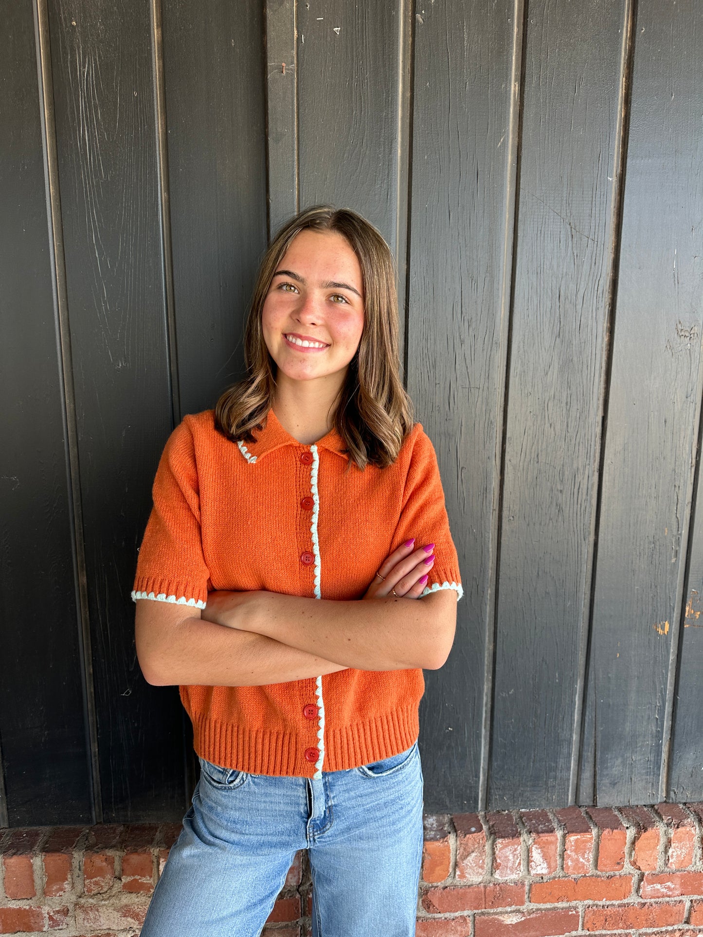 Rust button down knit sweater cardigan