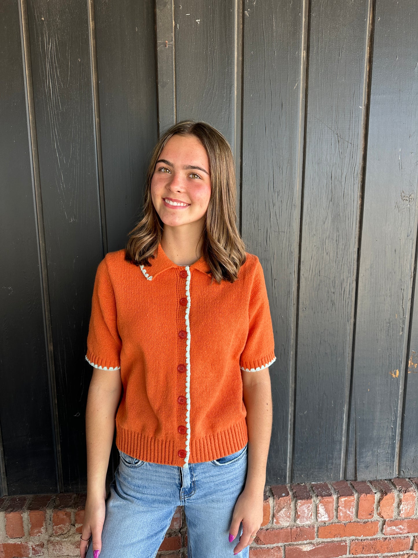 Rust button down knit sweater cardigan