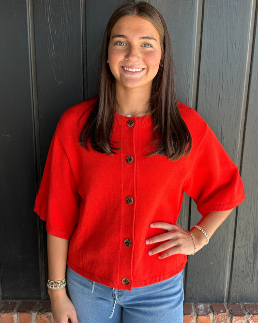 Tomato Red Button down Cardigan