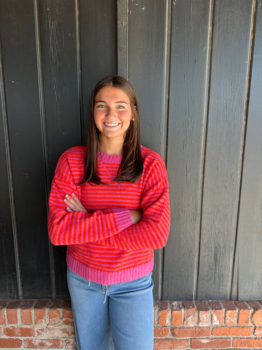 Bright Pink Stripe Sweater