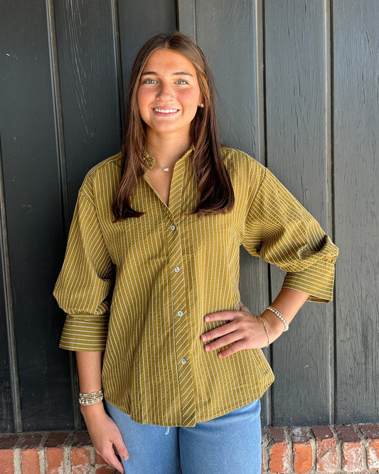 Olive 3/4 sleeves pinstripe top
