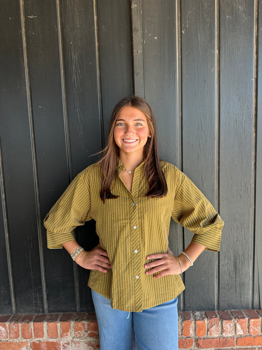 Olive 3/4 sleeves pinstripe top