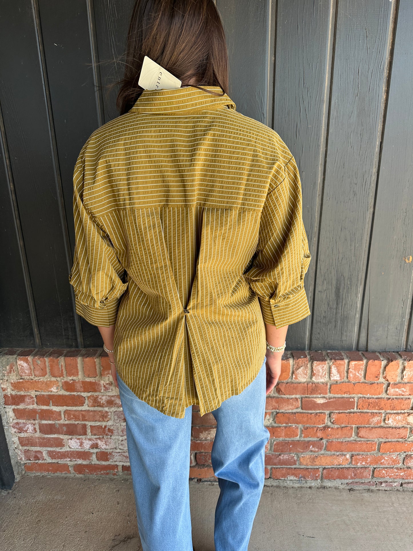 Olive 3/4 sleeves pinstripe top