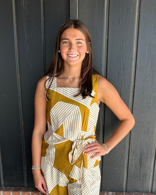 Mustard Print Sleeveless Top