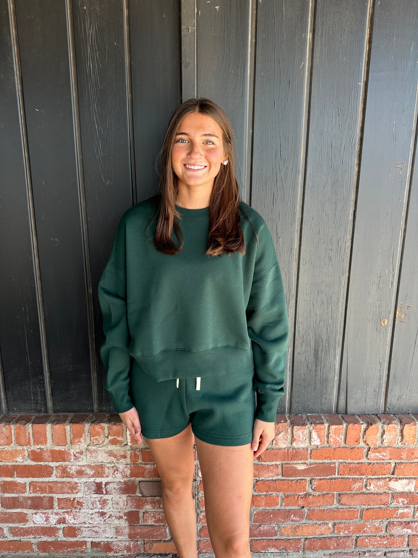 Green Cloudwalk Balloon Sleeve Fleece Crewneck