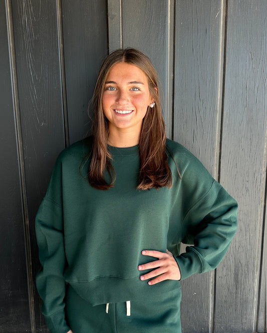 Green Cloudwalk Balloon Sleeve Fleece Crewneck