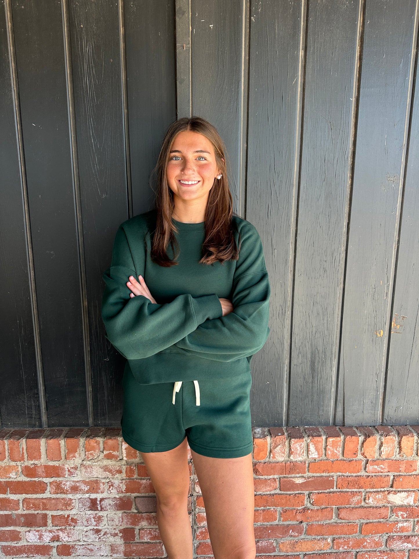 Green Cloudwalk Balloon Sleeve Fleece Crewneck
