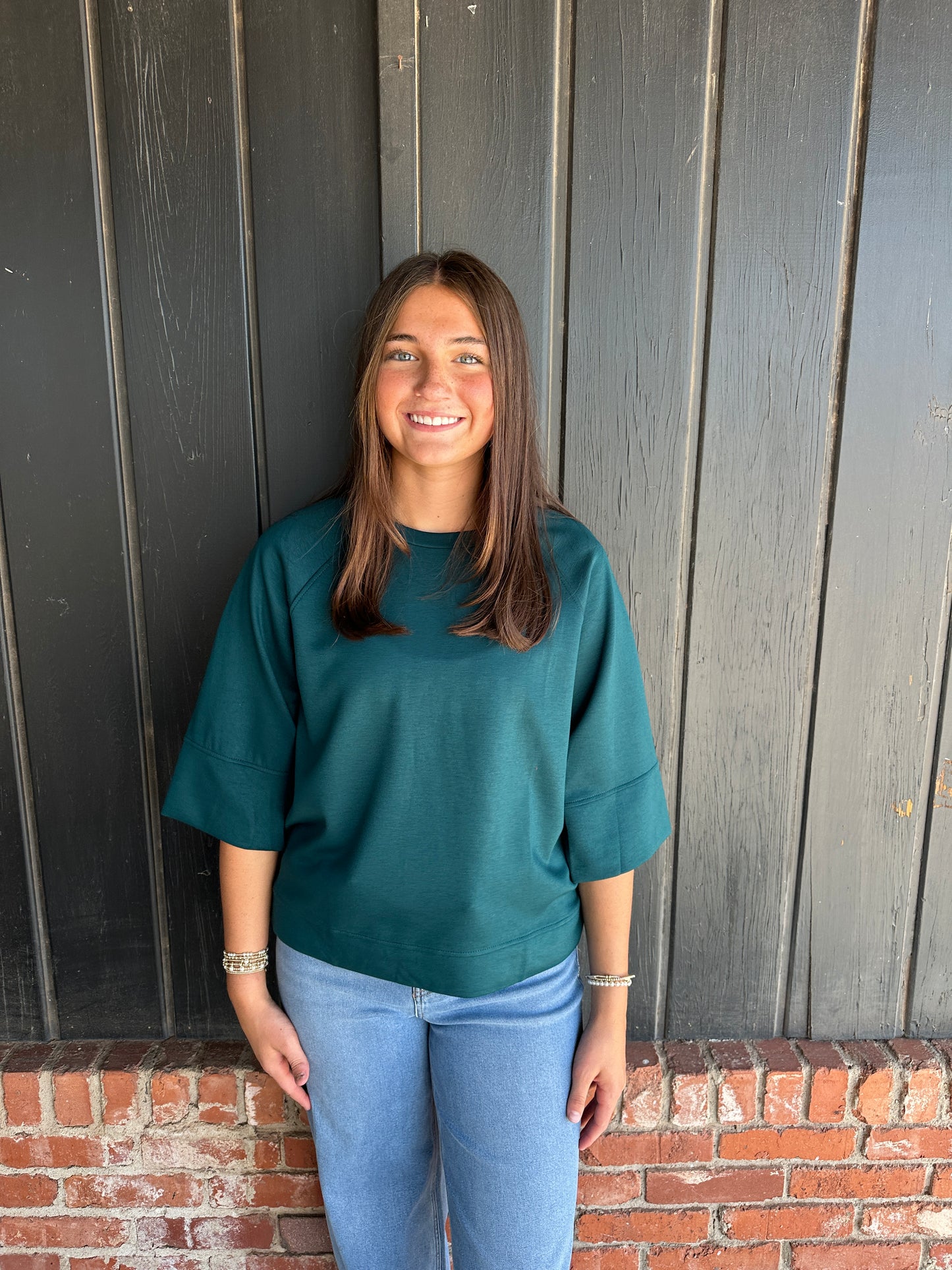 Teal 3/4 Raglan Sleeve Top
