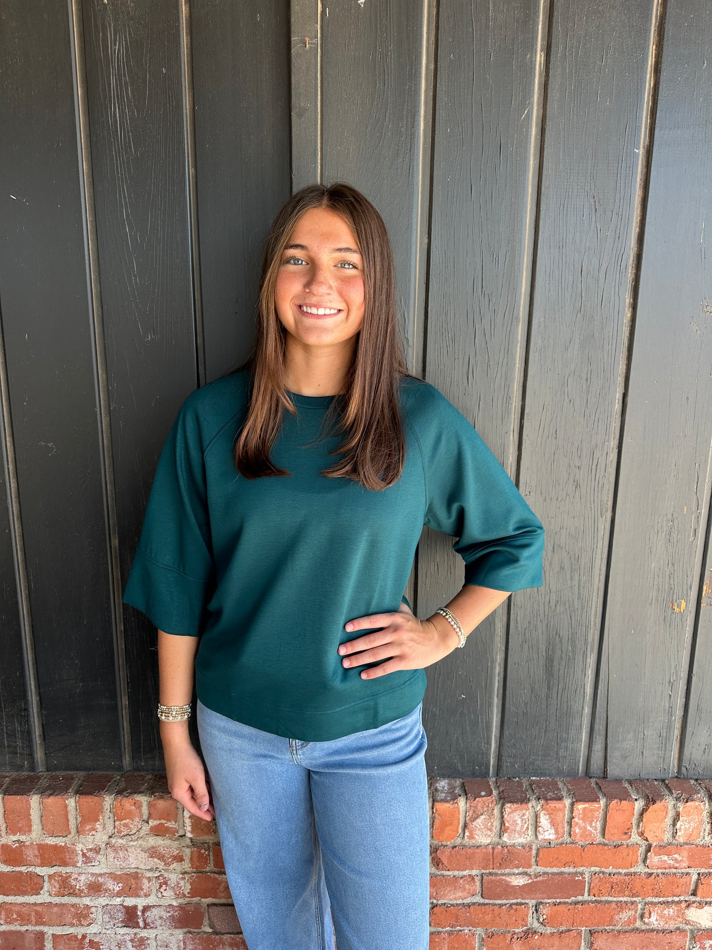 Teal 3/4 Raglan Sleeve Top