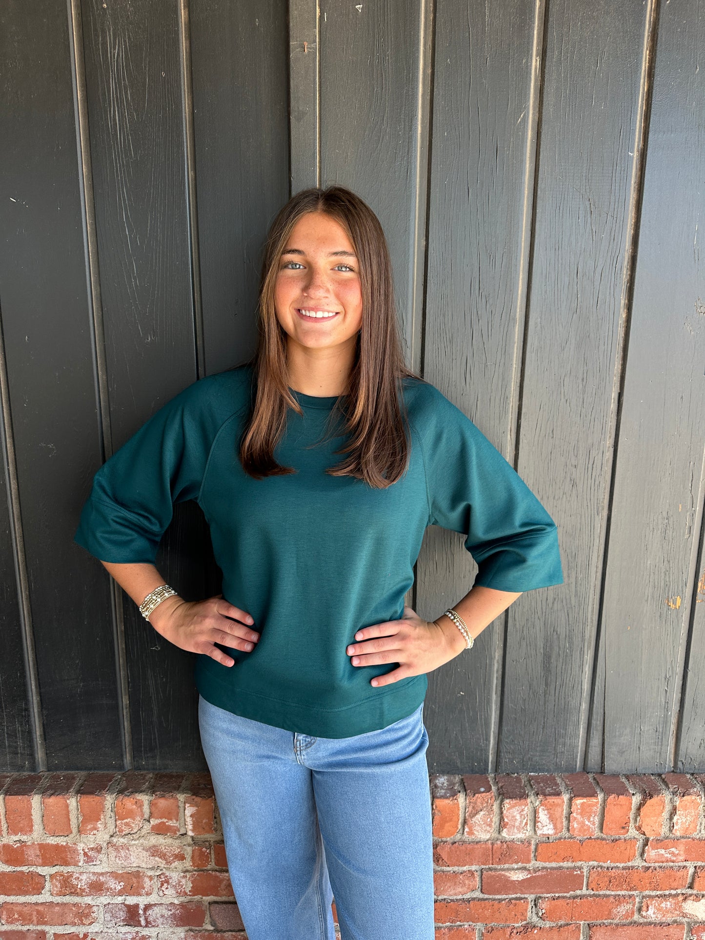 Teal 3/4 Raglan Sleeve Top