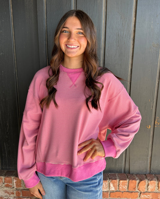 Pink Stripe Drop Shoulder Sweatshirt