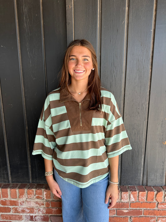 Brown/Sage Quarter Zip