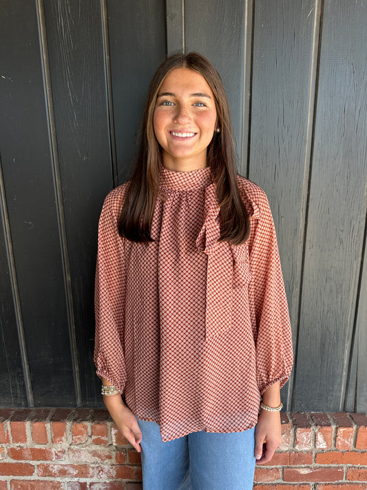 Clay Dot Print Long Sleeve Top