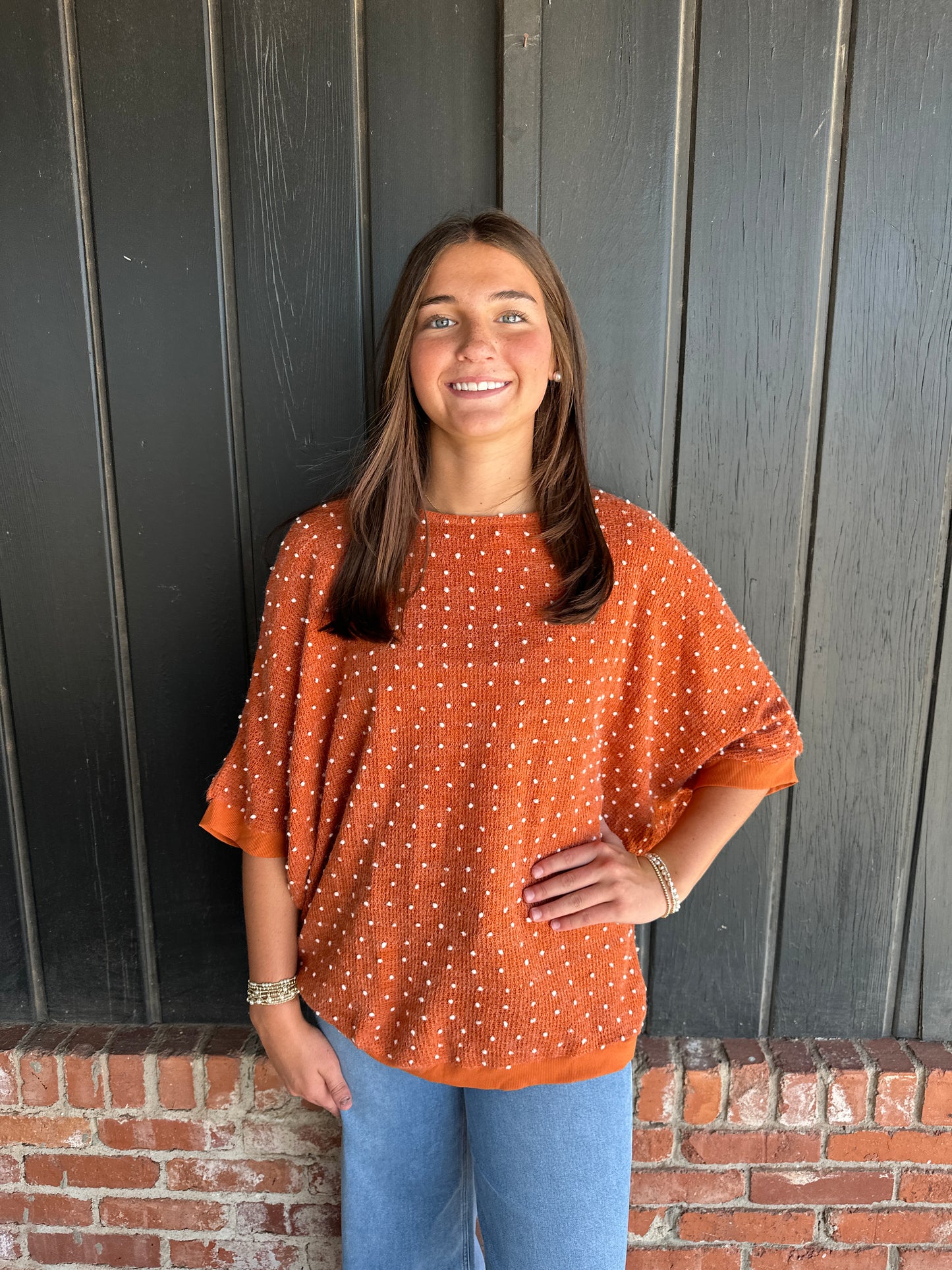 Rust Orange Dolman oversized  Dot Sweater