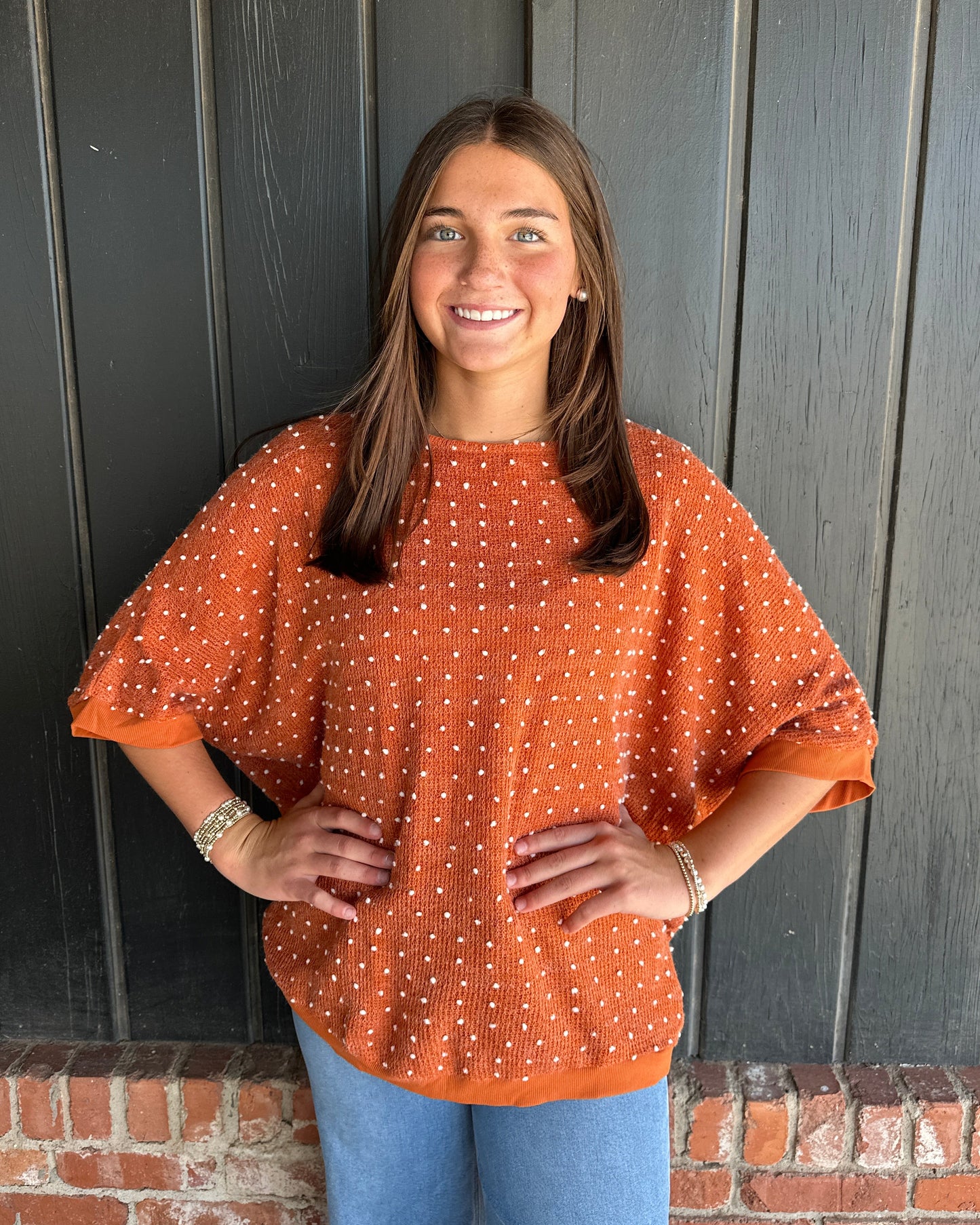 Rust Orange Dolman oversized  Dot Sweater