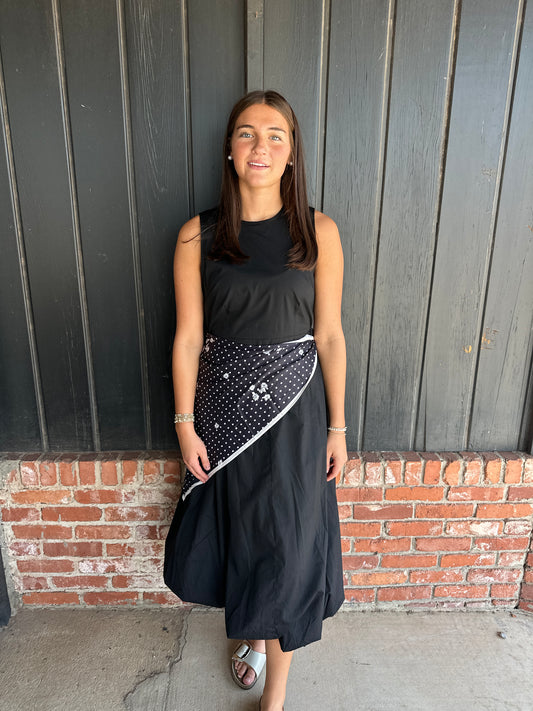 Black Dress with Scarf Overlay