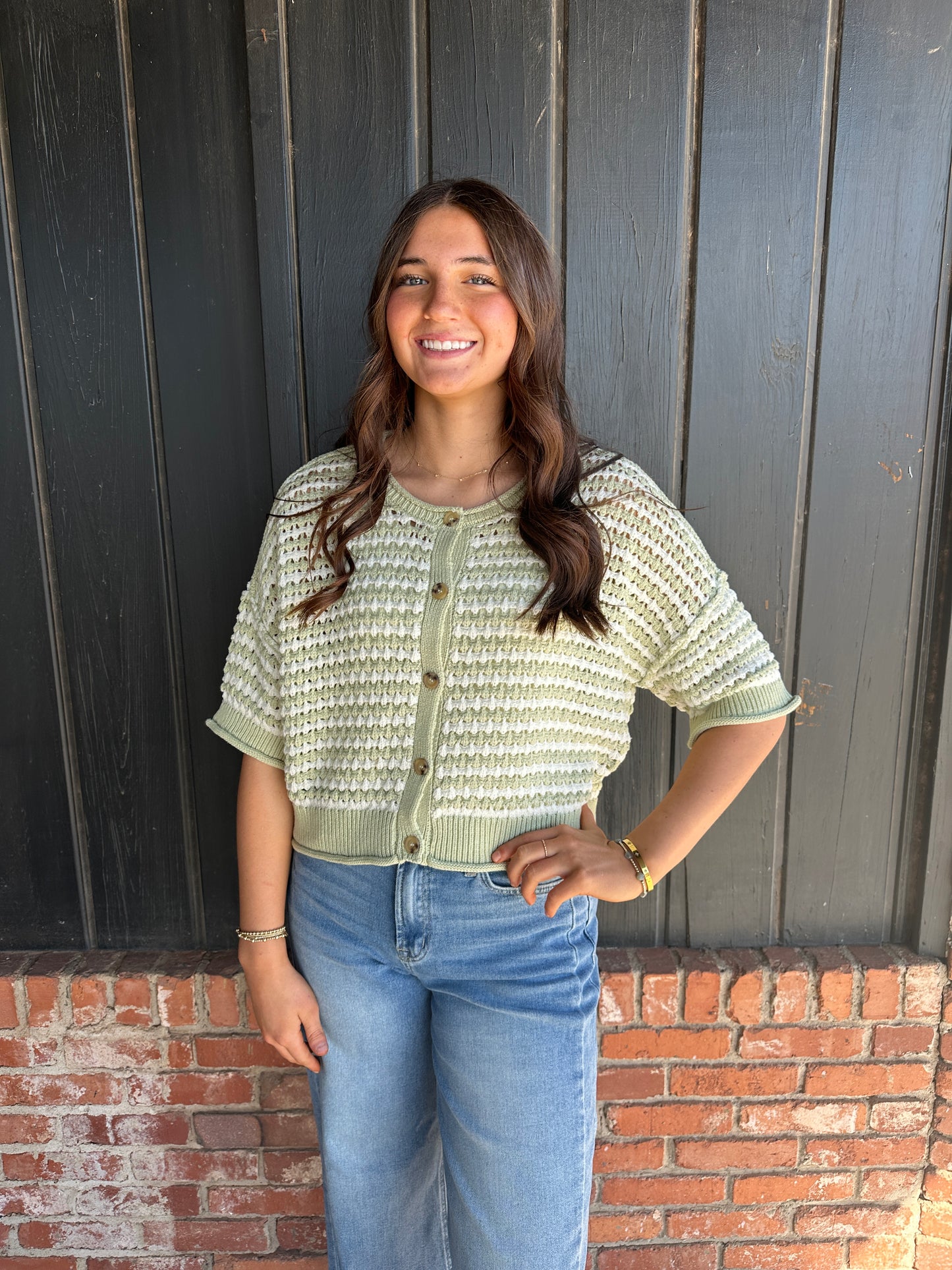 Light Olive Crochet Button Sweater