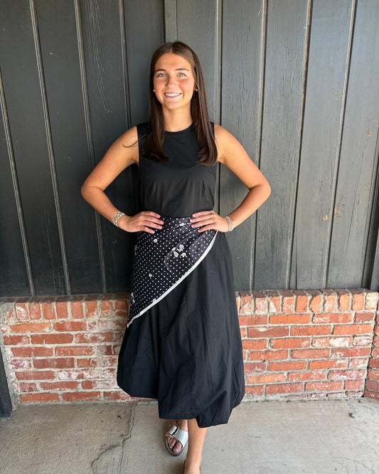 Black Dress with Scarf Overlay