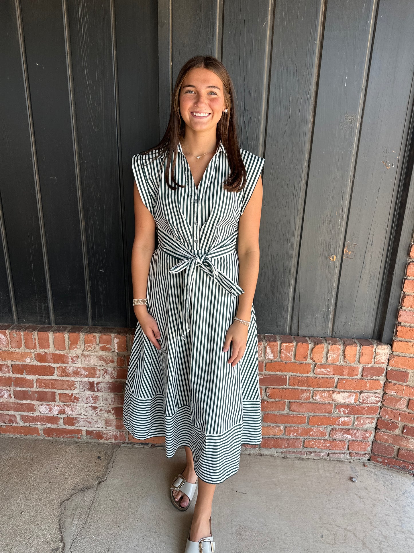 Green Stripe Midi Dress