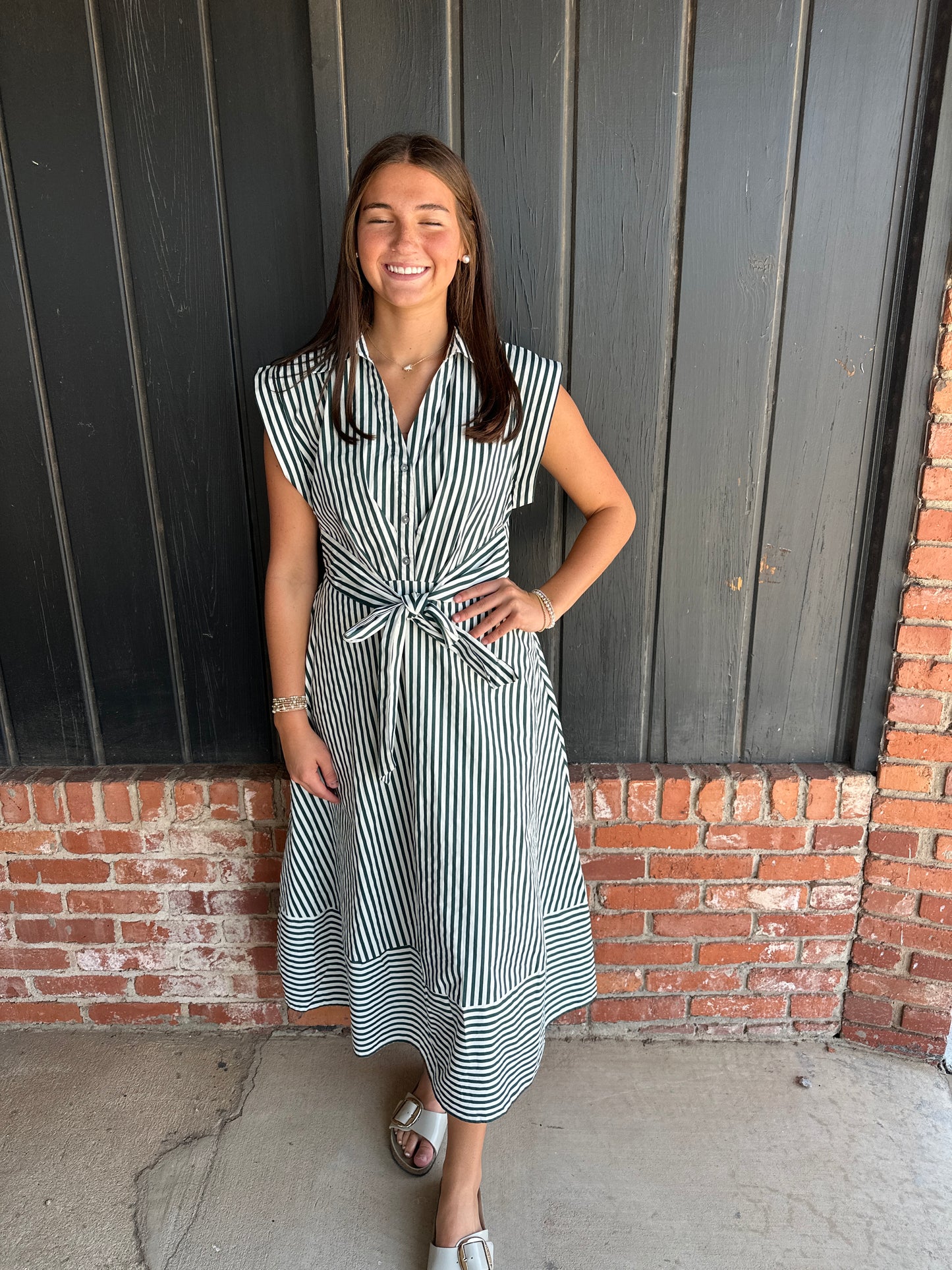 Green Stripe Midi Dress