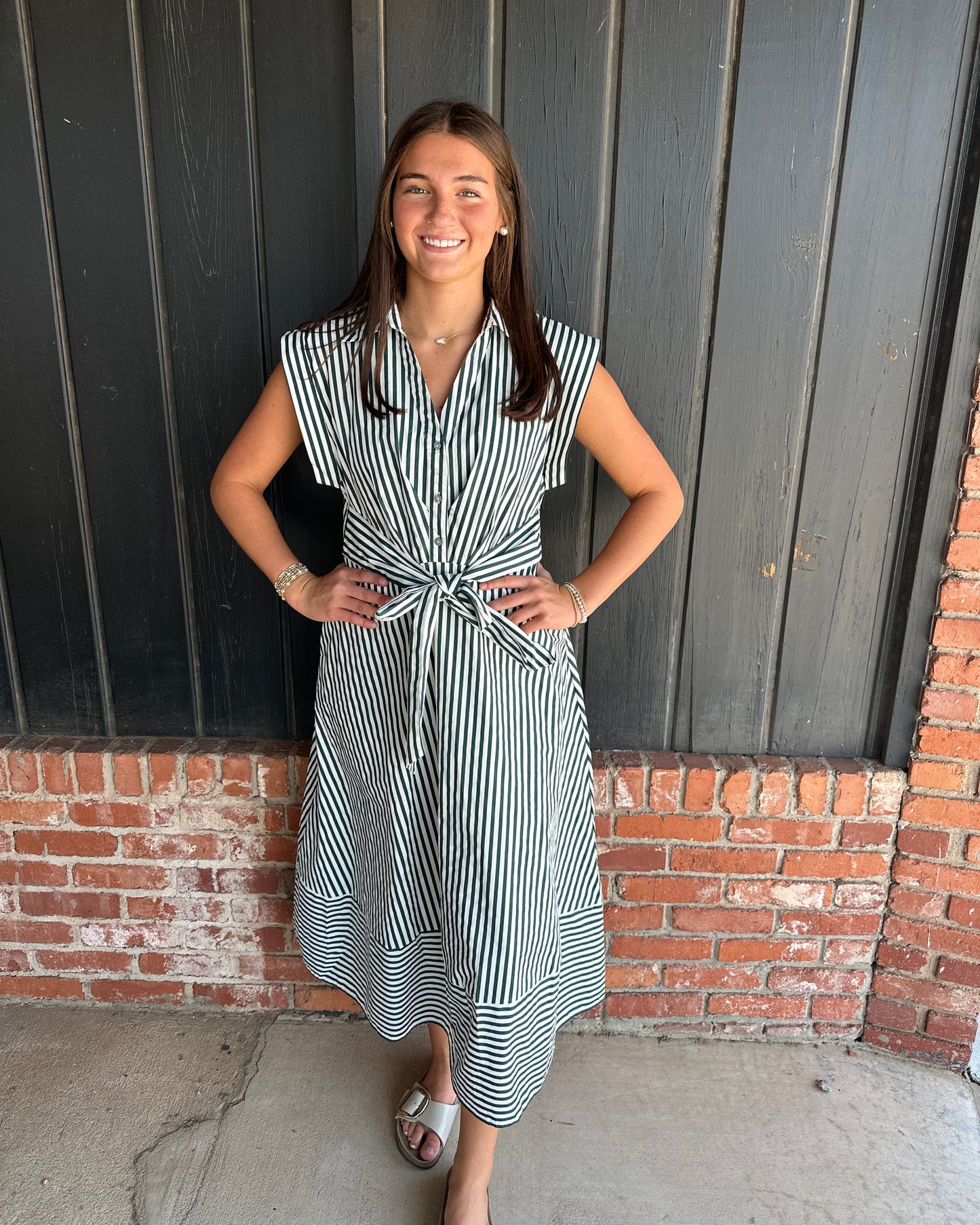 Green Stripe Midi Dress
