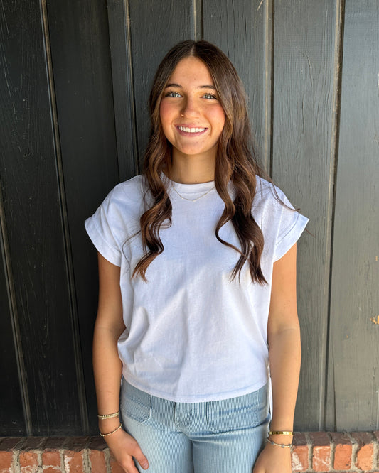 White Side Ruched Knit Top