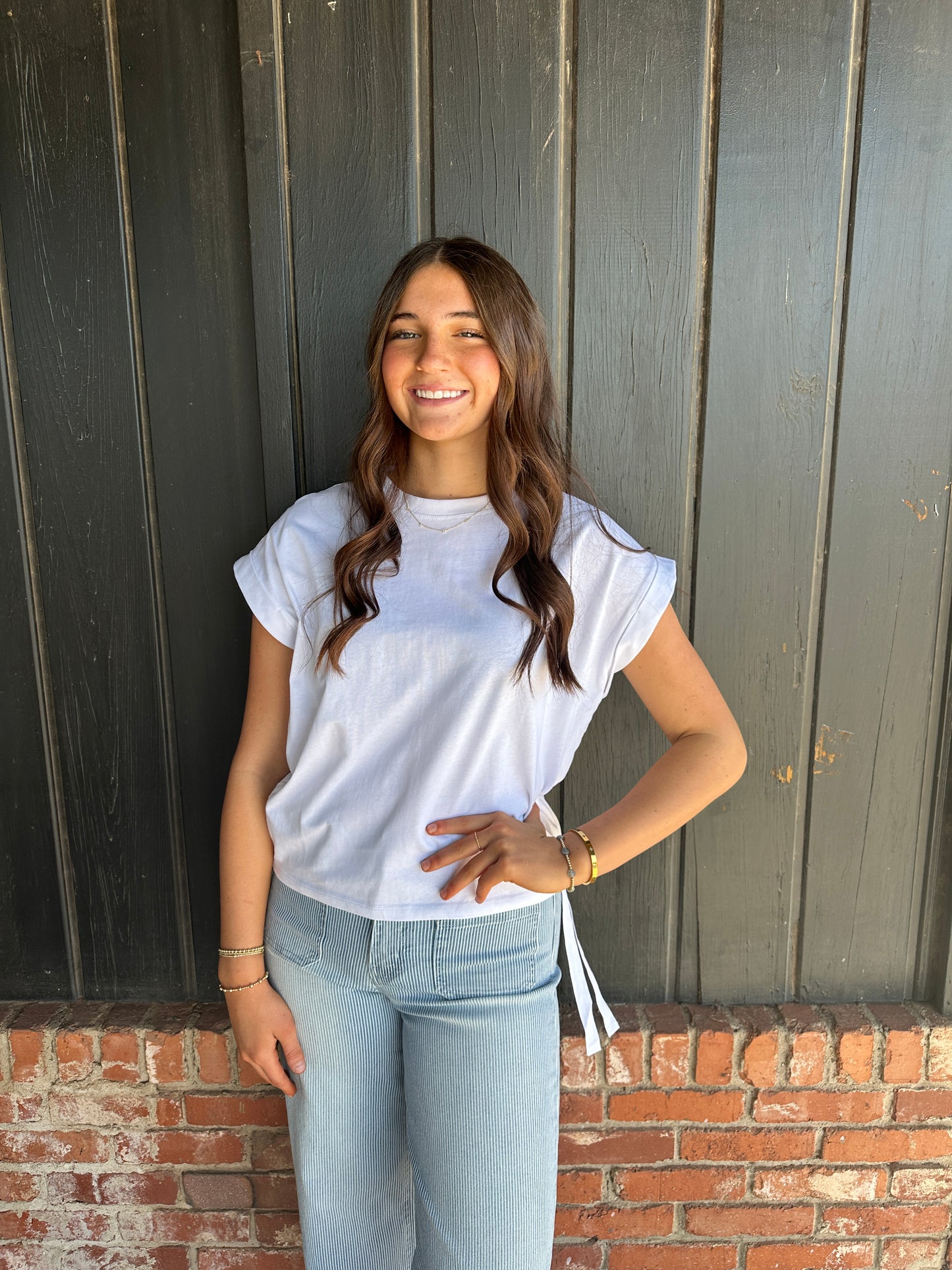 White Side Ruched Knit Top