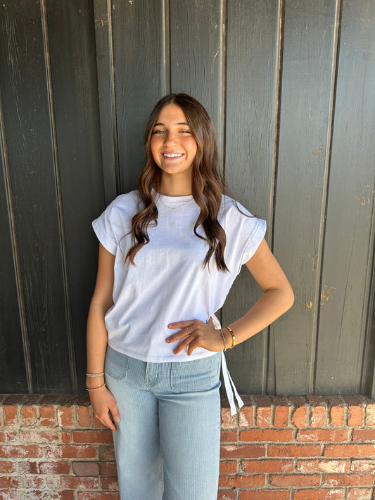 White Side Ruched Knit Top
