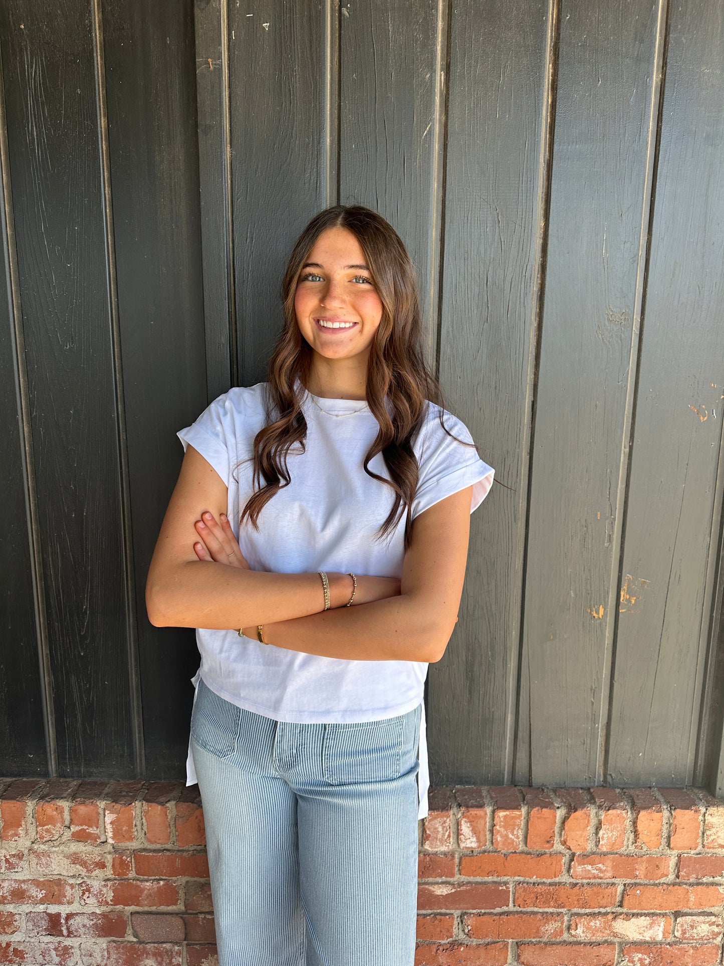 White Side Ruched Knit Top