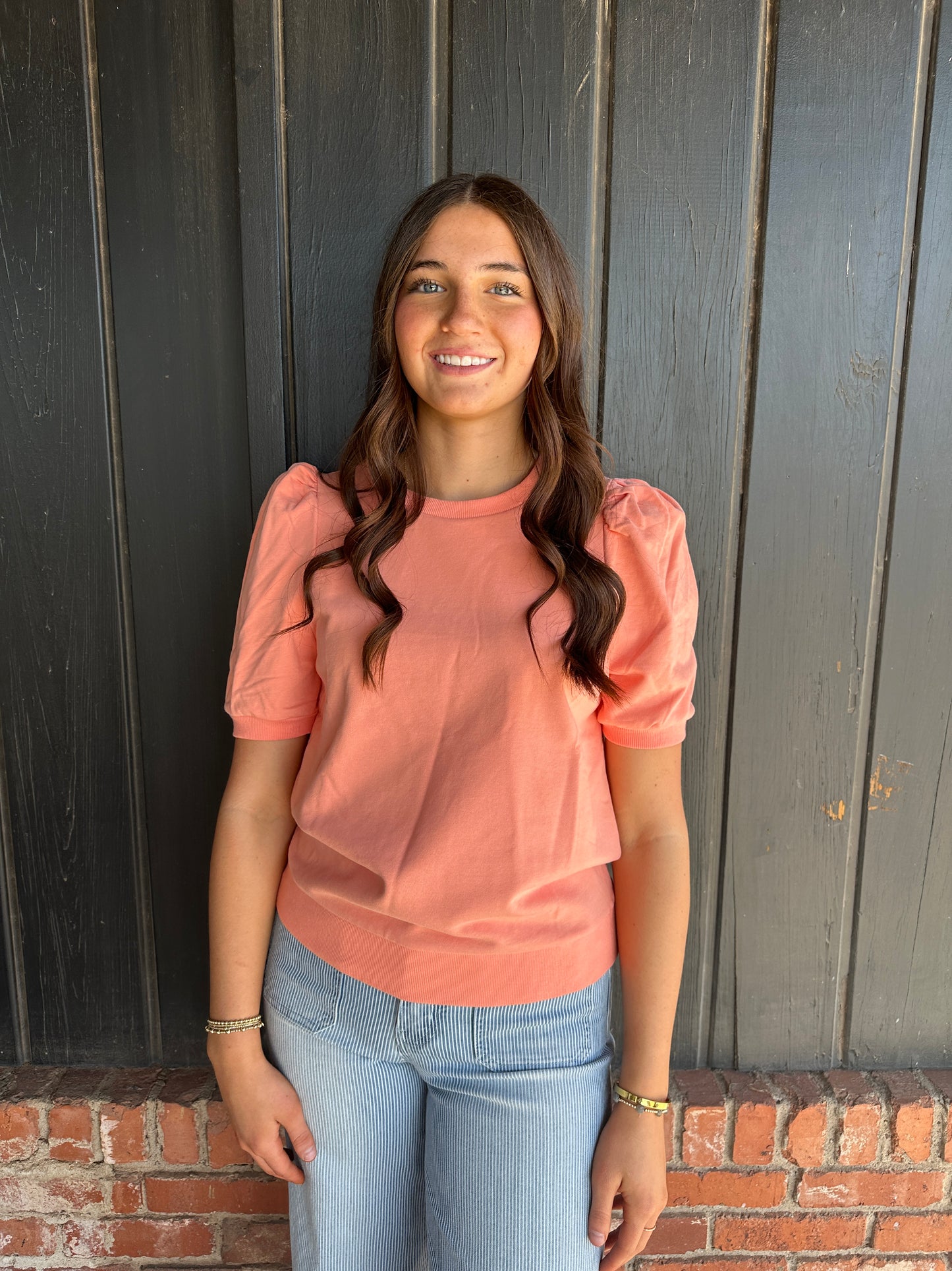Peach Puff Sleeve Sweatshirt