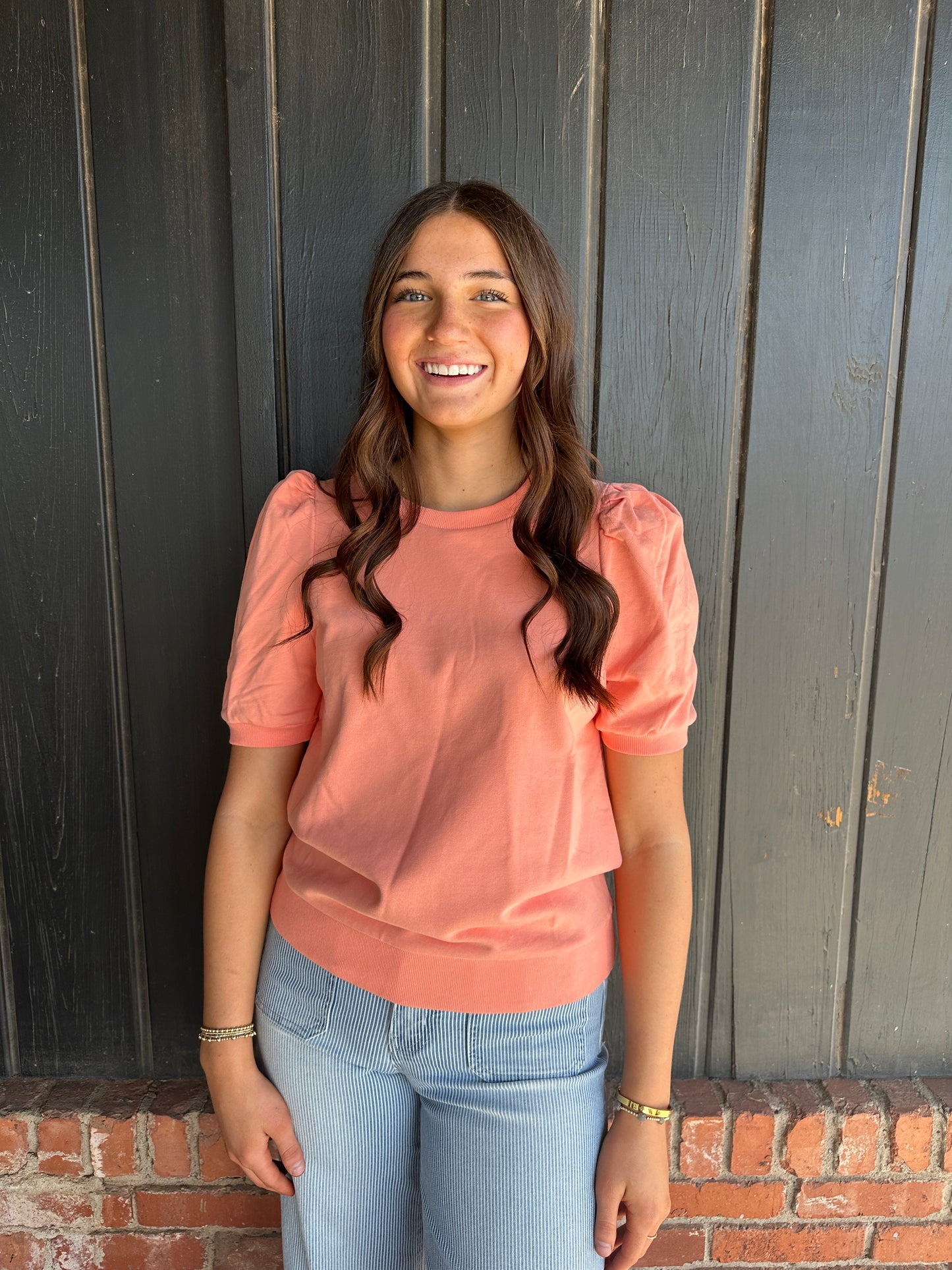 Peach Puff Sleeve Sweatshirt
