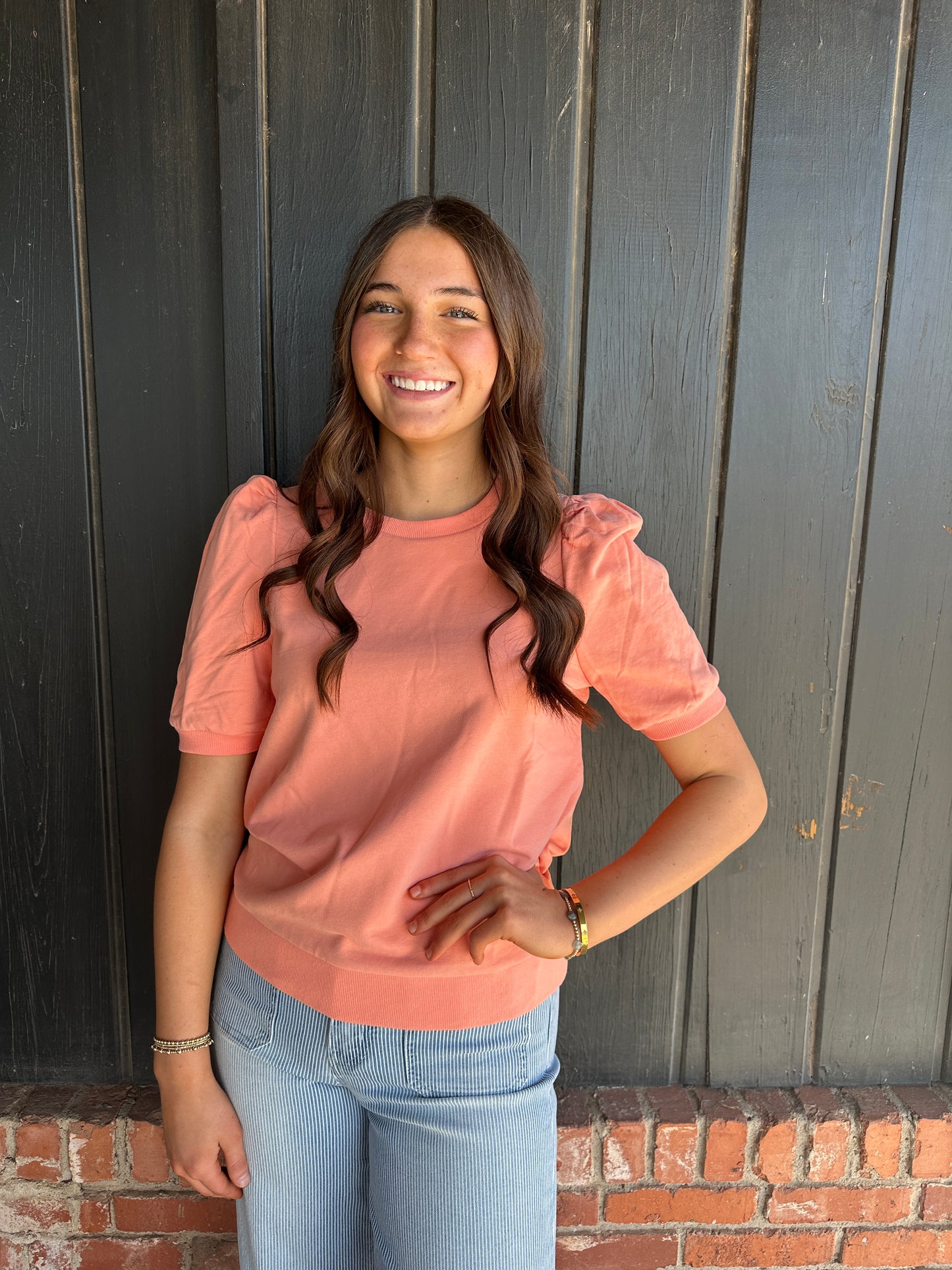 Peach Puff Sleeve Sweatshirt