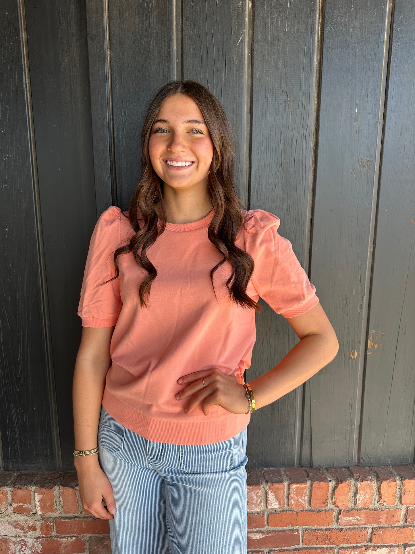 Peach Puff Sleeve Sweatshirt