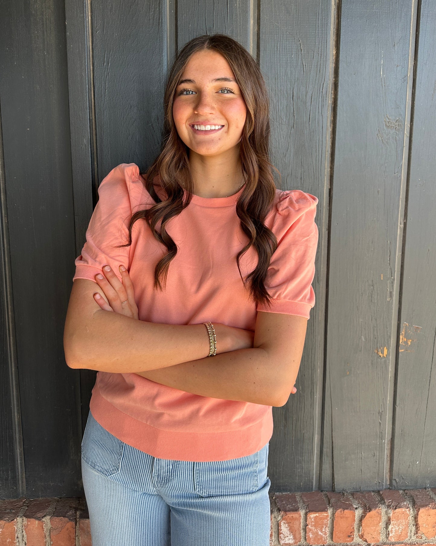 Peach Puff Sleeve Sweatshirt