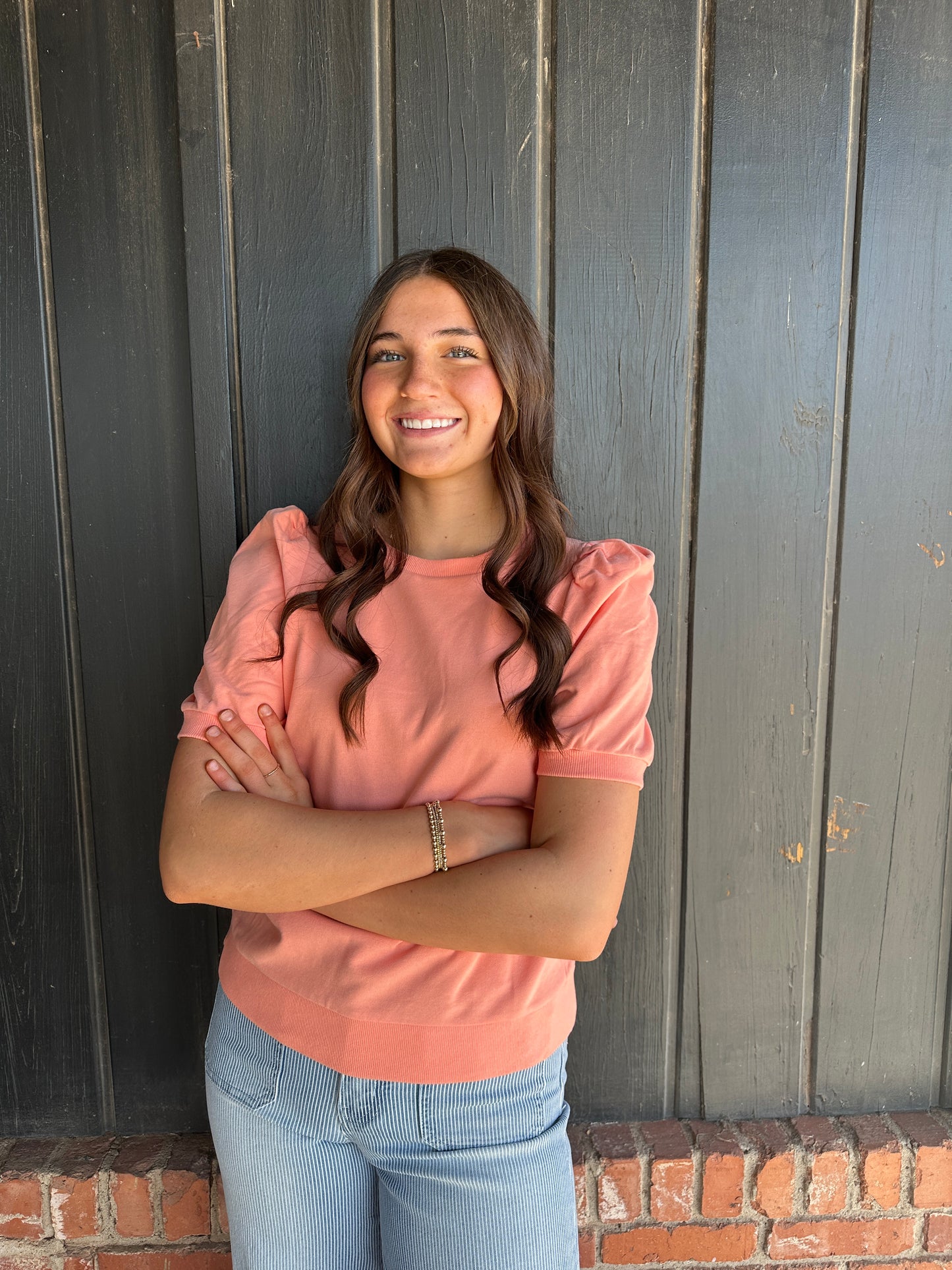 Peach Puff Sleeve Sweatshirt
