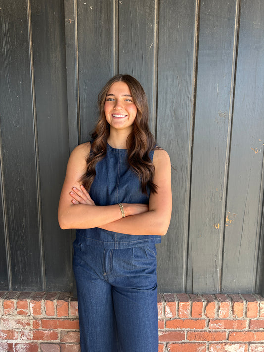 Dark Chambray High Waisted Wide Leg Pant