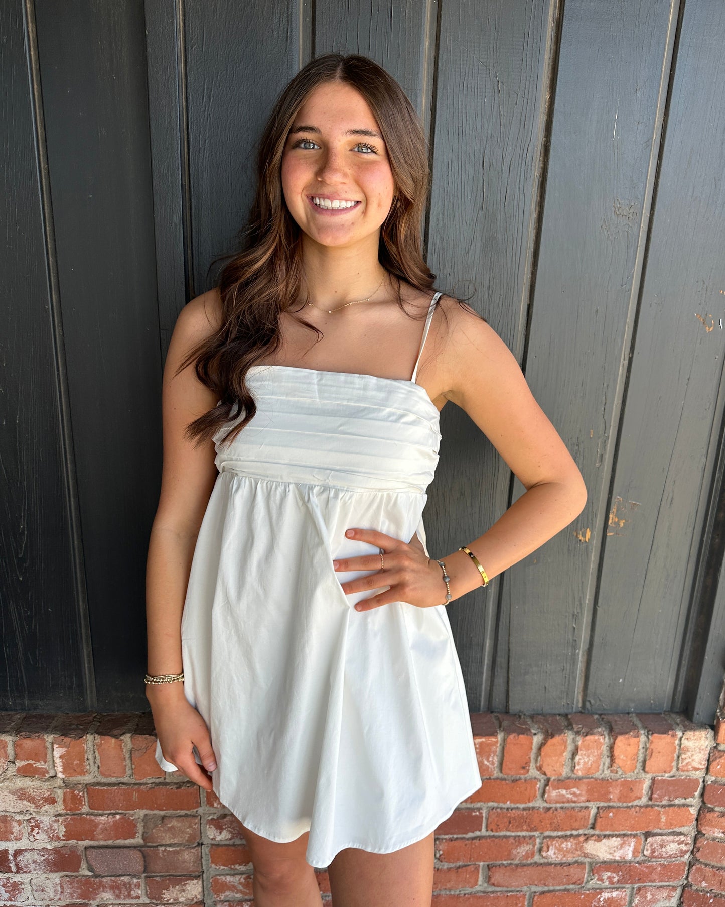 White Pleated Bust Mini Dress