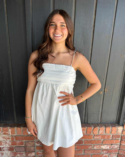 White Pleated Bust Mini Dress