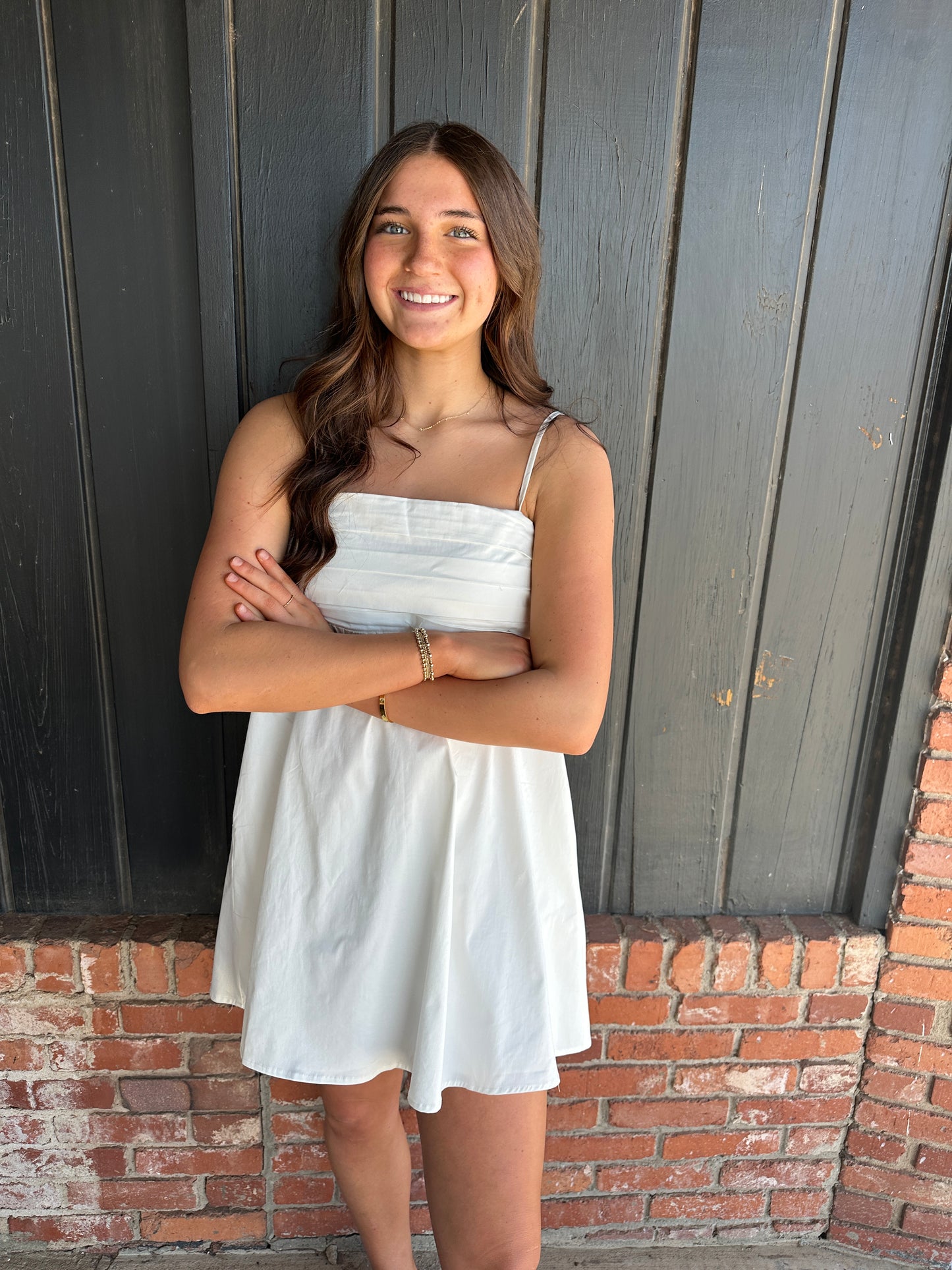 White Pleated Bust Mini Dress