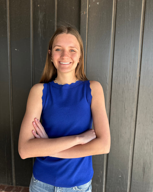 Royal Blue Scallop Finished Sweater Tank Top