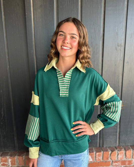 Hunter Green Mixed Print Top