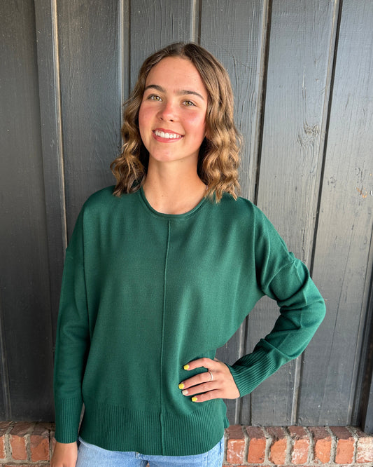 Hunter Green Roll Neck Drop Shoulder Sweater