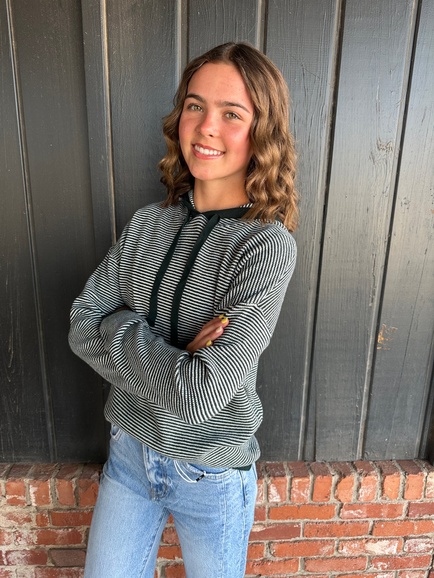 Hunter Green textured hoodie sweater