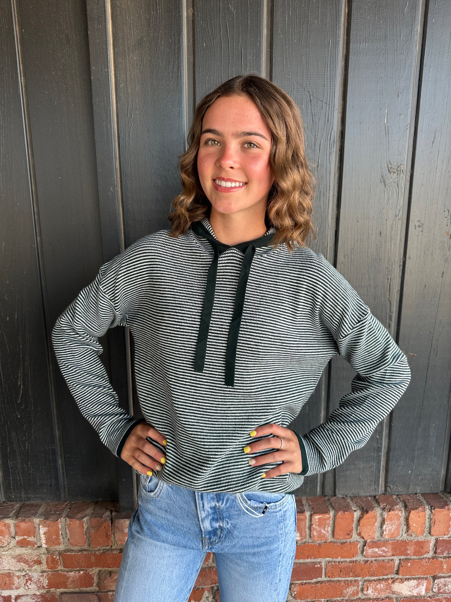 Hunter Green textured hoodie sweater
