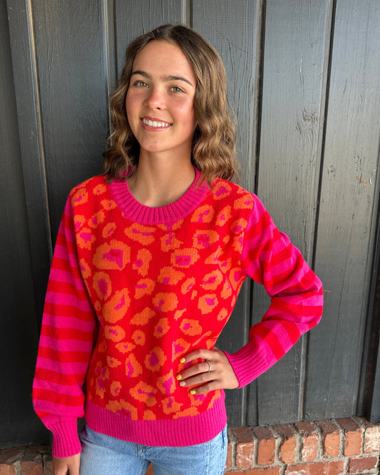 Red and PInk Leopard stripe sweater