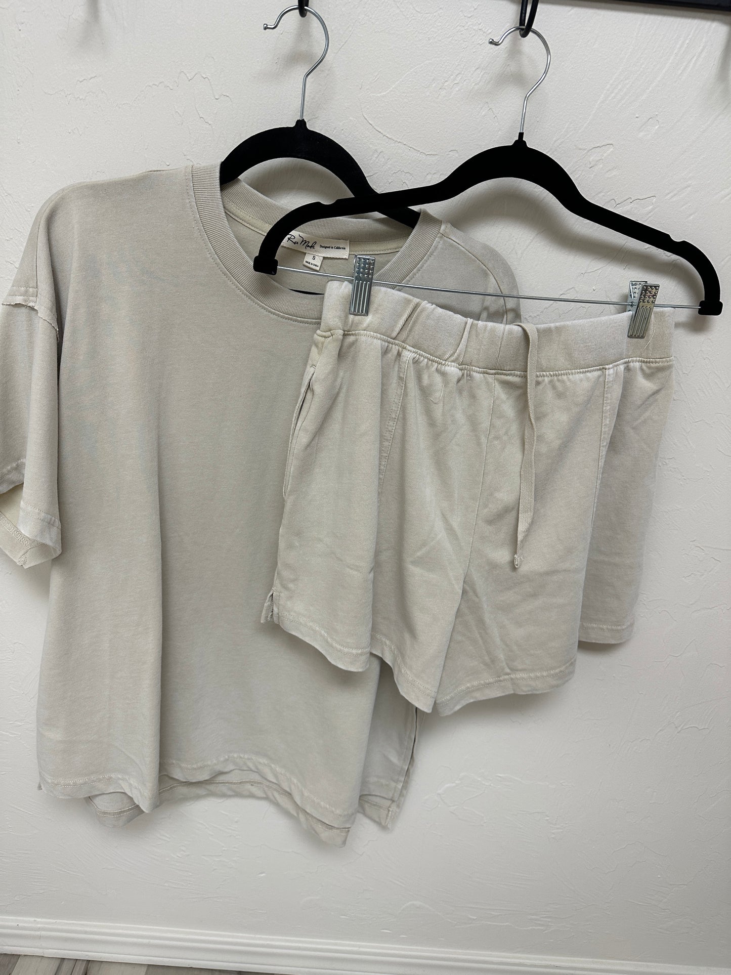 Light Taupe Mineral Washed Side Slit Short Set